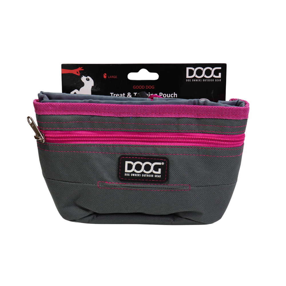 DOOG Good Dog Treat And Training Pouch - Gray/Pink With 20 Pick Up Bags - Large